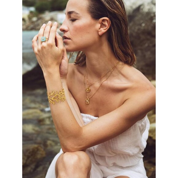 Gold Brass Cuff Bracelet Women Summer Beach Statement Jewelry - Picture 8 of 8